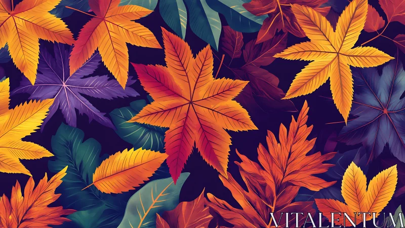 Radiant autumn foliage pattern on deep indigo ground.