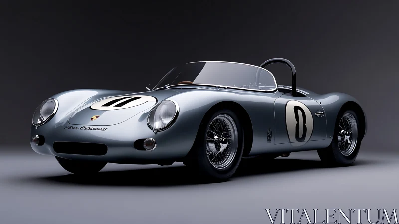 Vintage silver race roadster showcases timeless Porsche elegance.