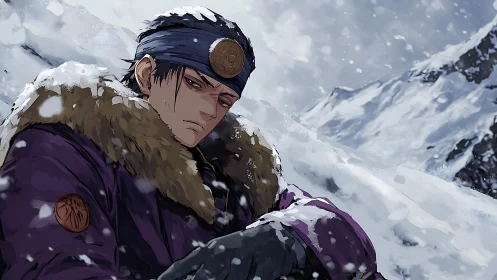 Anime snowbound portrait with fur-trimmed winter parka focus.