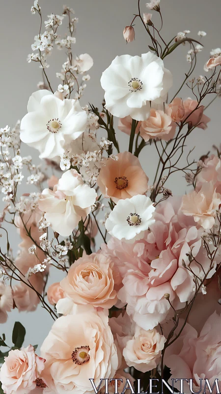 Elegant Floral Arrangement with White Anemones and Blush Roses