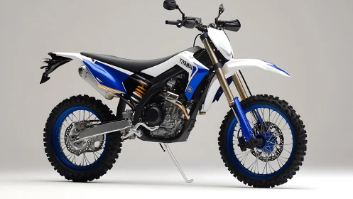 Off-road enduro motorcycle rendered in clean studio lighting