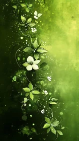 Vertical green floral vine on abstract textured background.