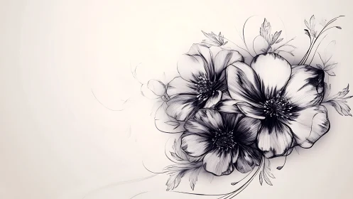 Botanical line study with bilateral symmetrical floral composition.