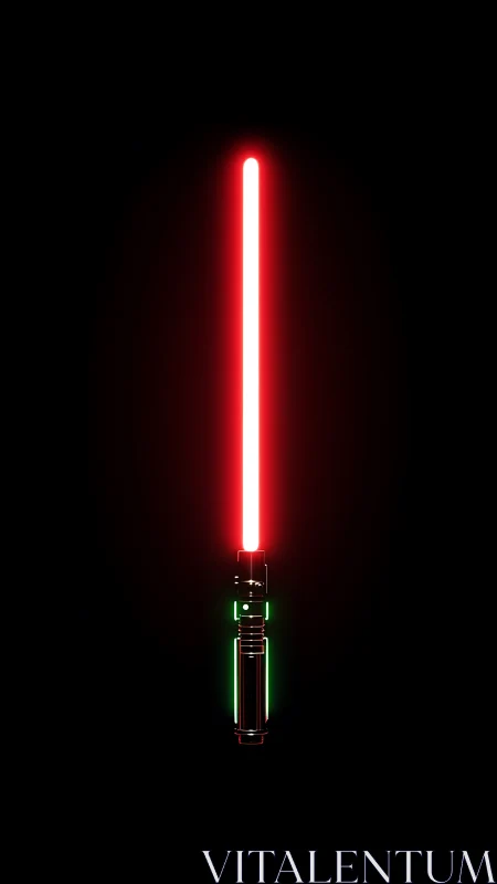 Glowing red sci fi energy sword stands bright in darkness