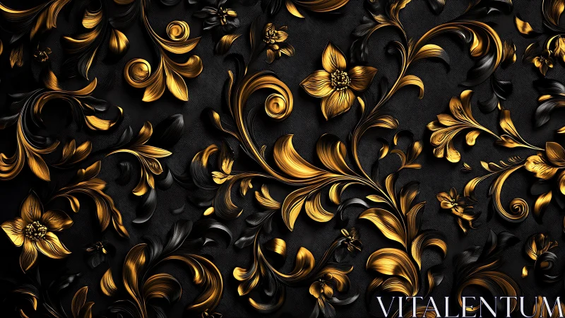 Gold and black ornamental floral relief pattern design.