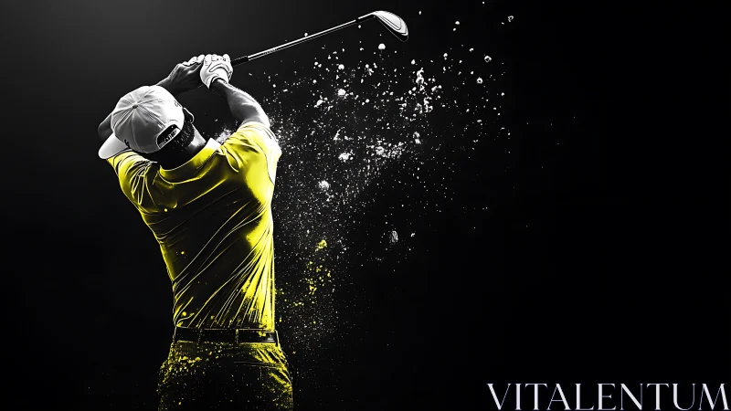 Neon fairway comet swing scattering stardust in darkness.