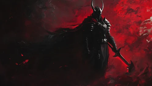 Armored warlord silhouette emerges from chaotic crimson vortex