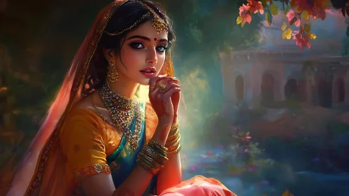 Digital portrait of woman in traditional Indian attire.