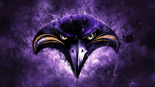 Ferocious raven emblem emerges from electric purple haze