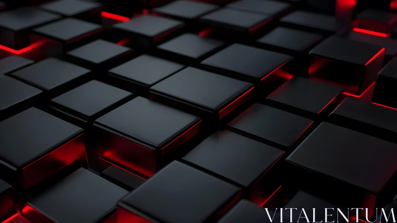 Futuristic black 3D cubes with glowing red neon accents, digital style.