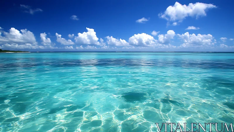 Turquoise tropical sea under towering cumulus clouds, midday