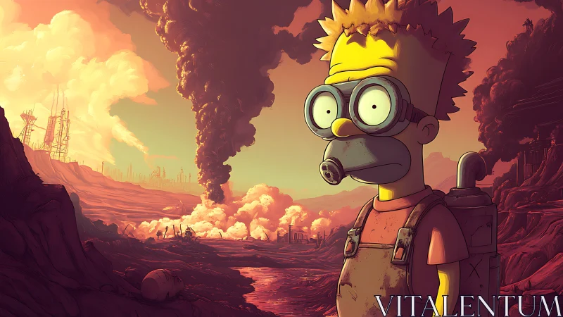 Post-industrial wasteland scout in toxic atmospheric bloom.