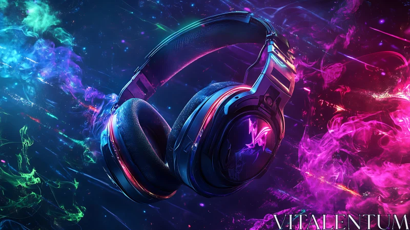 Neon headphones with luminescent vapor effects