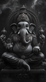 Divine elephant‑headed deity in ornate monochrome relief.