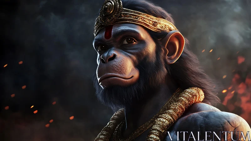 Heroic monkey warrior portrait with ornate golden crown.
