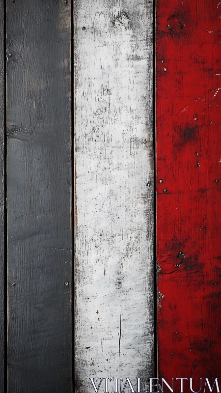 Weathered tricolor wooden planks in gray, white, and red.