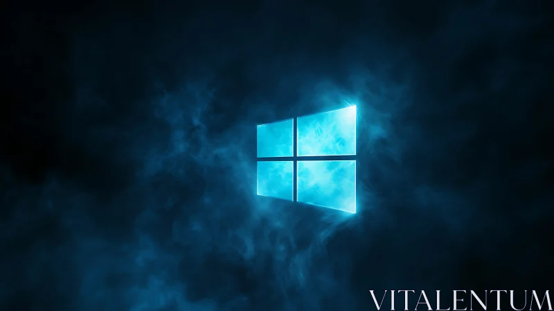 Backlit Windows-style logo glows through volumetric blue fog field