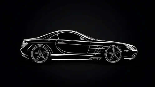 Sleek sports car outline glowing softly against night black.