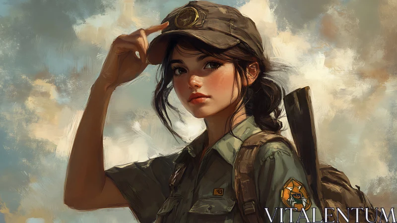 Military field portrait of young ranger in olive fatigues