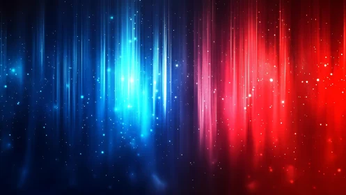 Vibrant Blue and Red Vertical Light Streaks Digital Abstract Art.