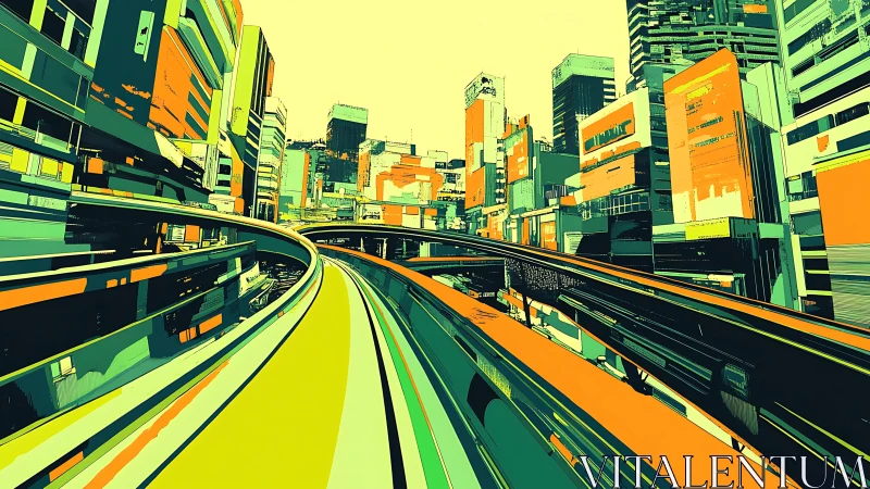 Colorful futuristic city highway alive with bold energy.