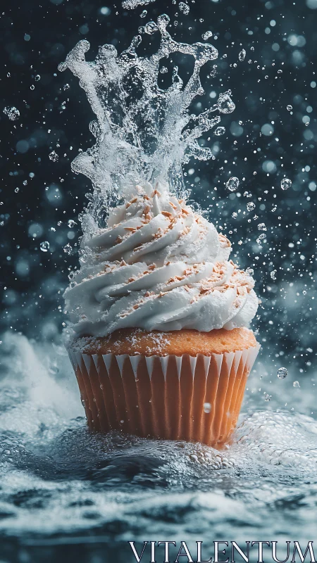 Cupcake Splash: Frozen Moment in Water and Frosting