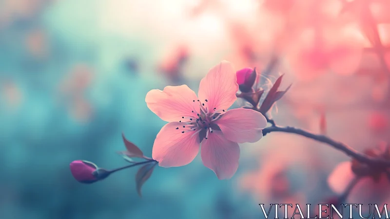 Pink Blossoms Against Soft Blur Background.