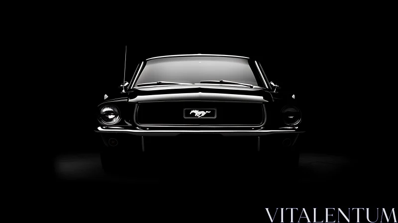 Iconic vintage muscle car front in dramatic low-key lighting.