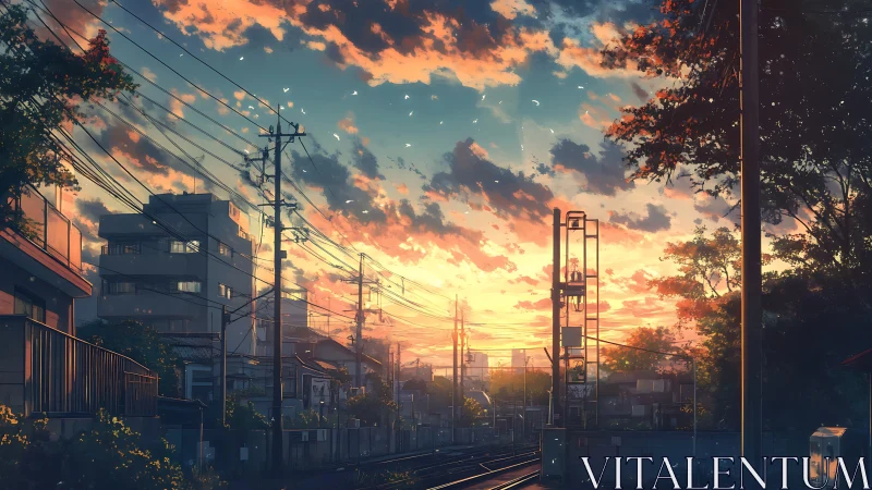 Sunlit rails hum beneath a cotton candy evening sky.