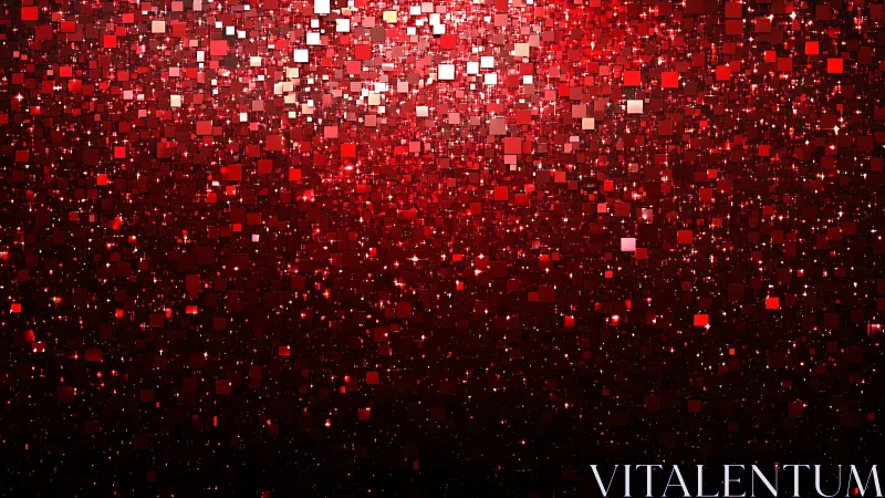 Red digital mosaic background with glowing square particles.