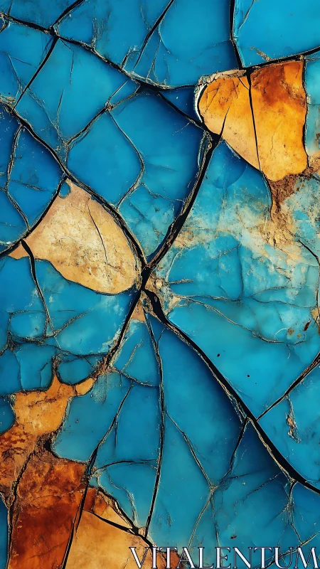 Cracked blue stone surface with orange mineral veins.