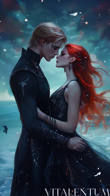 Luminescent Embrace: Digital Fantasy Romance in Ethereal Seascape.
