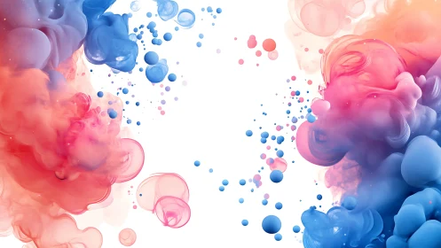 Colorful ink clouds frame swirling abstract negative space.