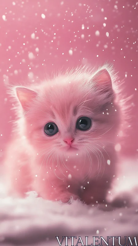 Pink Kitten in Dreamy Snowy Sparkle Setting.