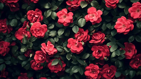 Red Roses with Green Foliage, Natural Garden Display.
