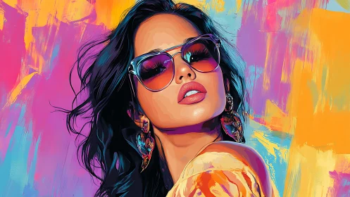 Bold digital portrait of stylish woman in sunglasses.