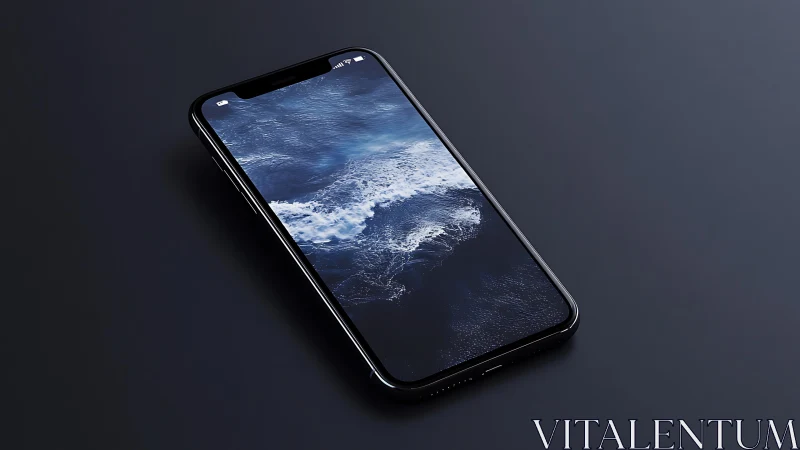 Dark smartphone glimpses Earth's swirling ocean and clouds.