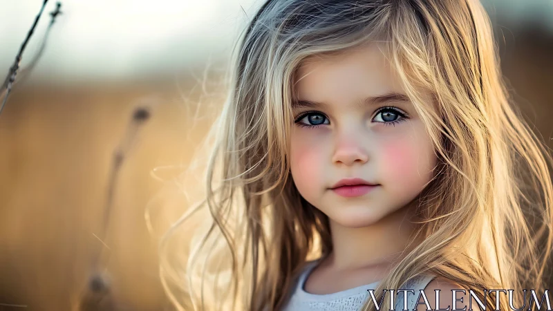 Young girl with blonde hair backlit in golden hour light.