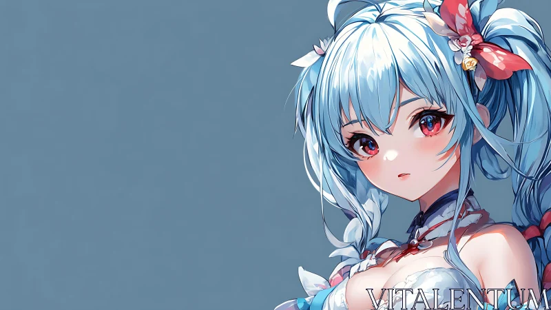 Chromatic anime portrait of blue-haired girl, offset framing.