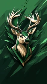 Stylized deer head illustration with bold green antlers.