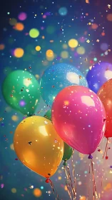 Balloons Dance Through Luminous Confetti Dreams