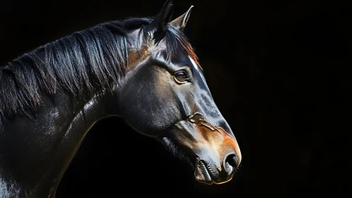 Quiet strength in the spotlight of a dark stable portrait.