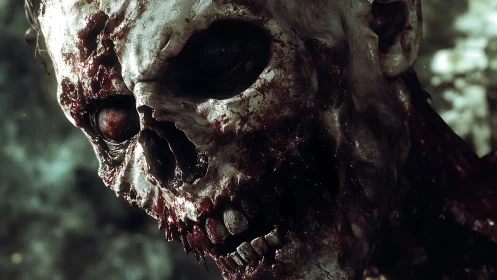 Decomposed undead head close-up with exposed skull detail.