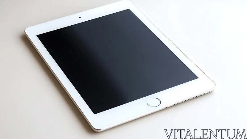 White iPad Mini with Black Screen on Neutral Surface.