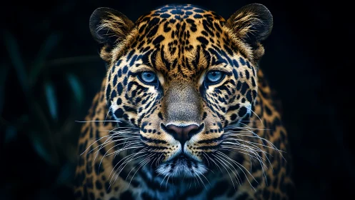 Steel-gazed leopard emerging from deep shadowed jungle.