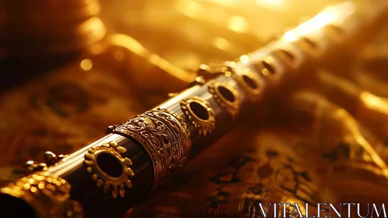 Sunlit flute dreams in gold spill across woven silence