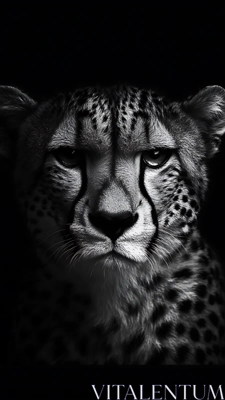 Cheetah Front-Facing Portrait in High-Contrast Monochrome.