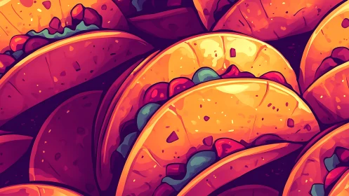Stacked hard shell tacos fill the colorful frame tightly