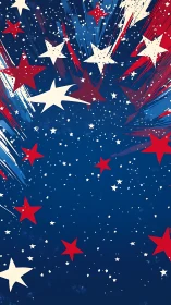 Patriotic red white blue starburst abstract background.
