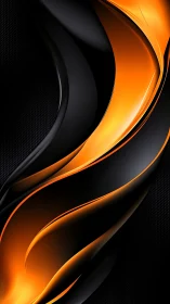 Curved black ribbons frame luminous orange flowing core